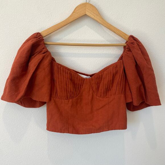 Jonathan Simkhai Flutter Sleeve Cotton Linen Quince Cropped Bodice Top NEW Sz 6 - Picture 8 of 11